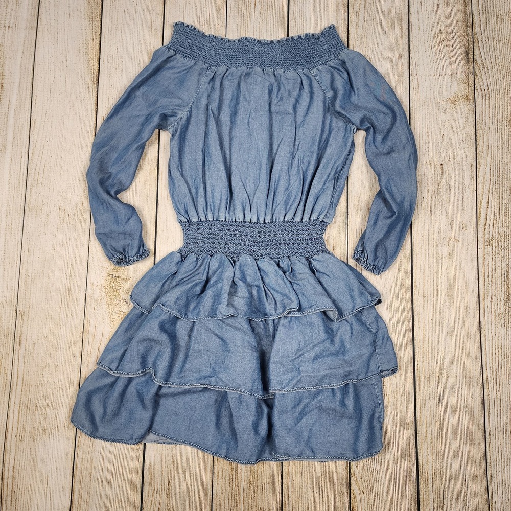Michael Kors‎ Ruffled Off-The-Shoulder Tiered Dress Lt Cadet Small